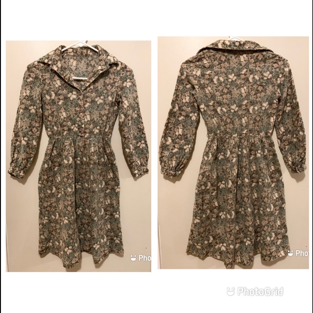 Vintage Autumn Harvest Floral Wool Cotton Day Dress.